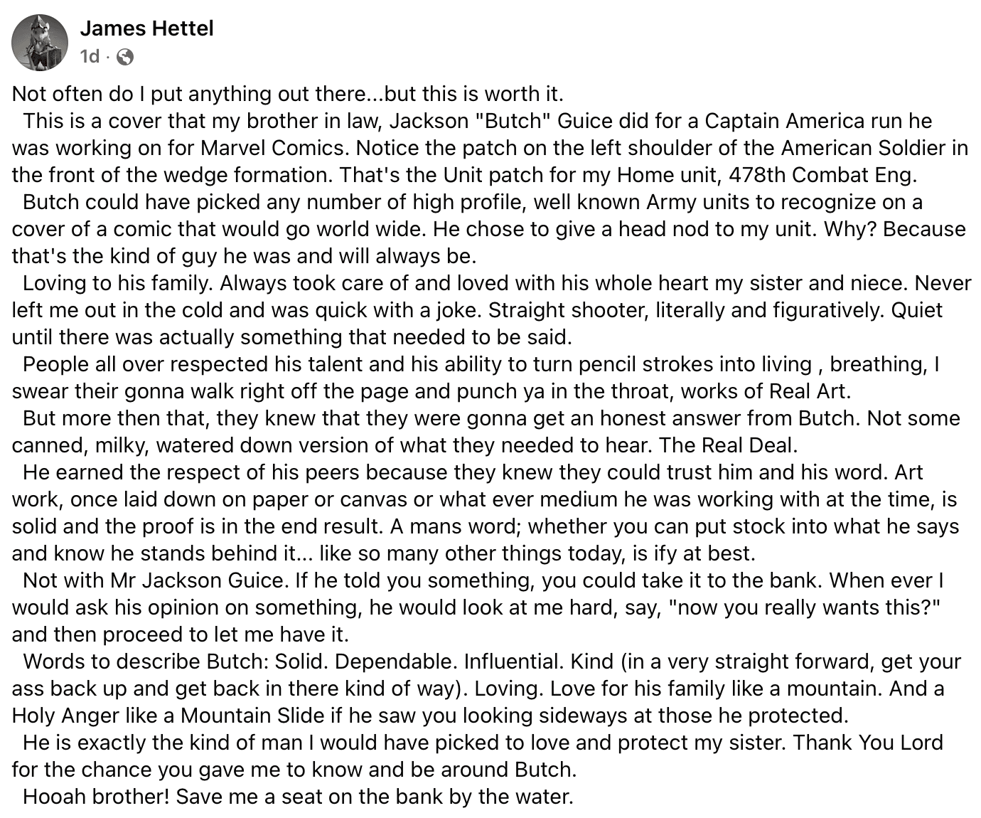James Hettel announces Butch Guice's passing